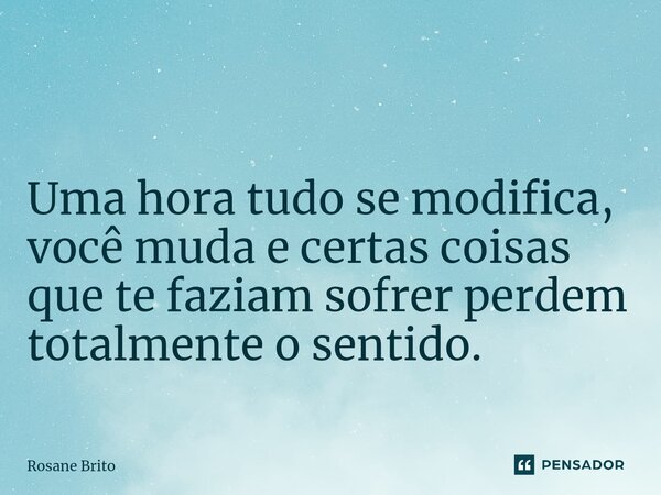 ⁠ Uma hora tudo se modifica, você muda e certas coisas que te faziam sofrer perdem totalmente o sentido.... Frase de Rosane Brito.