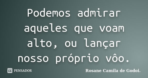 Podemos admirar aqueles que voam alto, ou lançar nosso próprio vôo.... Frase de Rosane Camila de Godoi..