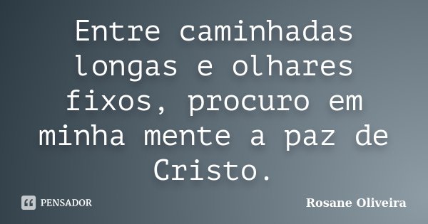 Entre caminhadas longas e olhares fixos, procuro em minha mente a paz de Cristo.... Frase de Rosane Oliveira '-'.
