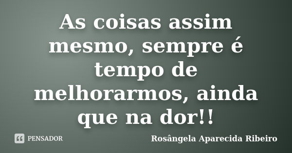 As coisas assim mesmo, sempre é tempo de melhorarmos, ainda que na dor!!... Frase de Rosângela Aparecida Ribeiro.