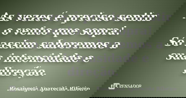 As vezes é preciso sentir o vento que sopra! Só assim saberemos a sua intensidade e direção.... Frase de Rosângela Aparecida Ribeiro.