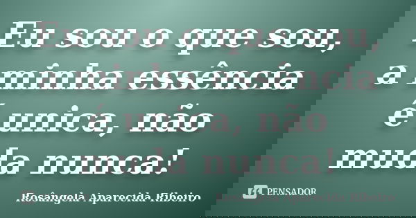 Eu sou o que sou, a minha essência é unica, não muda nunca!... Frase de Rosângela Aparecida Ribeiro.