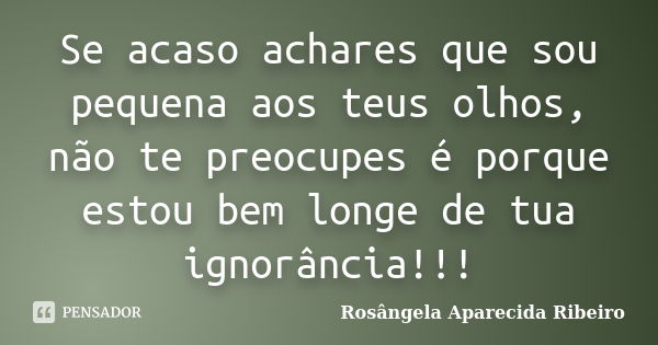 Se acaso achares que sou pequena aos teus olhos, não te preocupes é porque estou bem longe de tua ignorância!!!... Frase de Rosângela Aparecida Ribeiro.