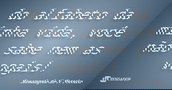 do alfabeto da minha vida, você não sabe nem as vogais!... Frase de Rosangela de F. Pereira.