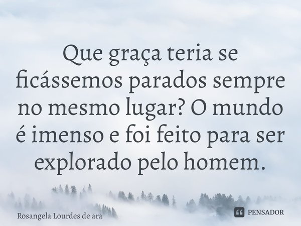 ⁠Que graça teria se ficássemos parados sempre no mesmo lugar? O mundo é imenso e foi feito para ser explorado pelo homem.... Frase de Rosangela Lourdes de Araújo.