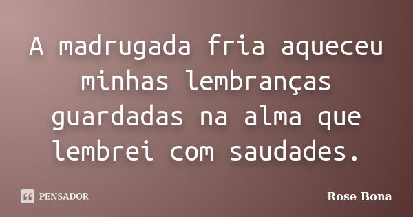 A madrugada fria aqueceu minhas lembranças guardadas na alma que lembrei com saudades.... Frase de Rose Bona.