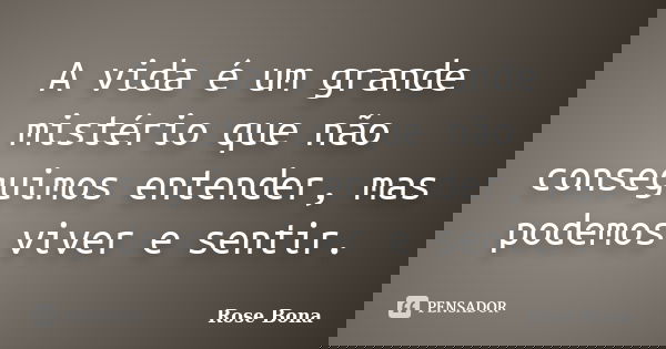 A vida é um grande mistério que não conseguimos entender, mas podemos viver e sentir.... Frase de Rose Bona.