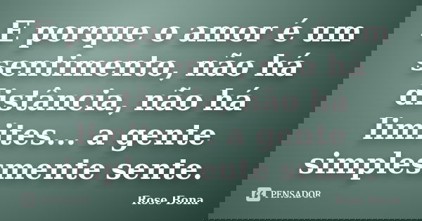 E porque o amor é um sentimento, não há distância, não há limites... a gente simplesmente sente.... Frase de Rose Bona.