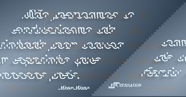 Não percamos o entusiasmo da caminhada por causa de um espinho que feriu nossos pés.... Frase de Rose Bona.
