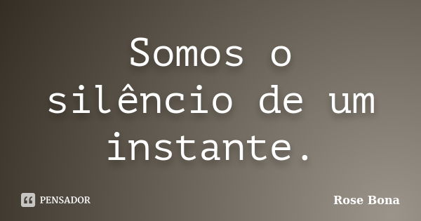 Somos o silêncio de um instante.... Frase de Rose Bona.