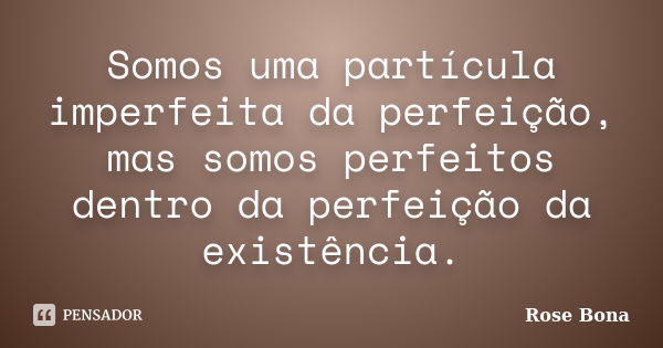 Somos uma partícula imperfeita da perfeição, mas somos perfeitos dentro da perfeição da existência.... Frase de Rose Bona.