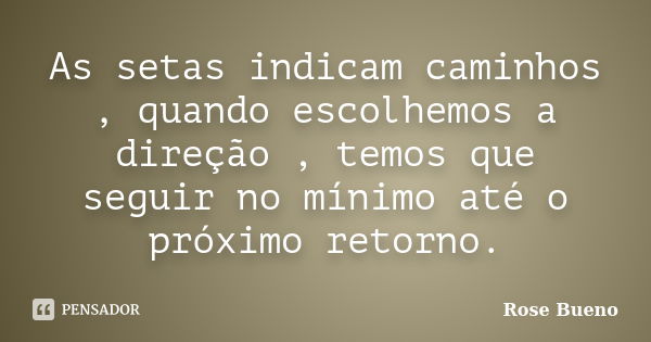 As setas indicam caminhos , quando escolhemos a direção , temos que seguir no mínimo até o próximo retorno.... Frase de Rose Bueno.