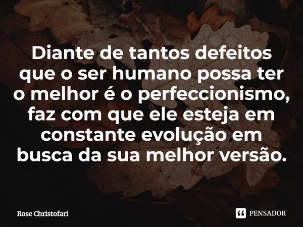 ⁠Diante de tantos defeitos que o ser humano possa ter o melhor é o perfeccionismo, faz com que ele esteja em constante evolução em busca da sua melhor versão.... Frase de Rose Christofari.