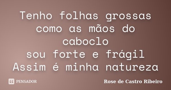 Tenho folhas grossas como as mãos do caboclo sou forte e frágil Assim é minha natureza... Frase de Rose de Castro Ribeiro.
