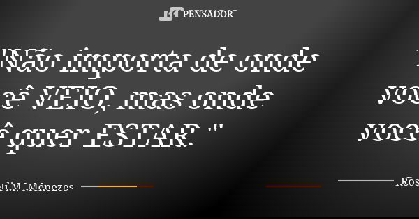 "Não importa de onde você VEIO, mas onde você quer ESTAR."... Frase de Roseli M. Menezes.