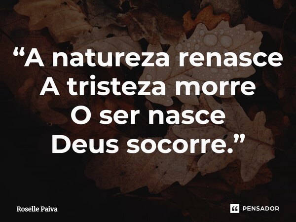 ⁠“A natureza renasce A tristeza morre O ser nasce Deus socorre.”... Frase de Roselle Paiva.
