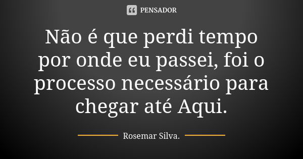 Não é que perdi tempo por onde eu passei, foi o processo necessário para chegar até Aqui.... Frase de Rosemar Silva.