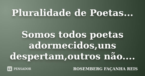 Pluralidade de Poetas... Somos todos poetas adormecidos,uns despertam,outros não....... Frase de ROSEMBERG FAÇANHA REIS.