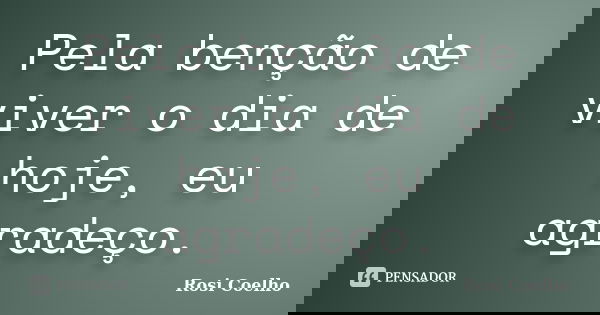 Pela benção de viver o dia de hoje, eu agradeço.... Frase de Rosi Coelho.