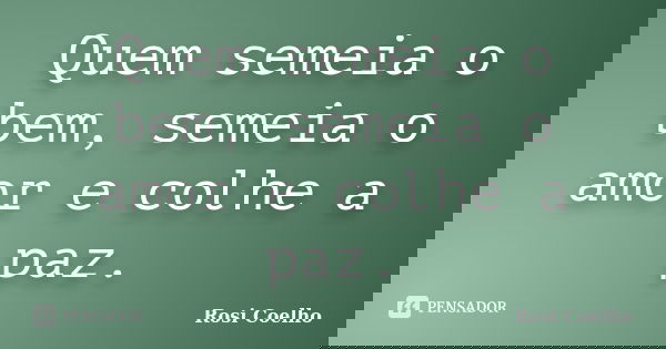 Quem semeia o bem, semeia o amor e colhe a paz.... Frase de Rosi Coelho.