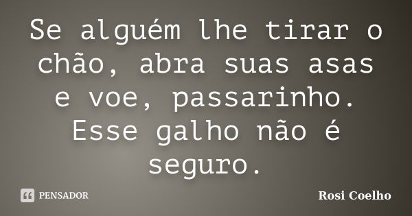 Se alguém lhe tirar o chão, abra suas asas e voe, passarinho. Esse galho não é seguro.... Frase de Rosi Coelho.