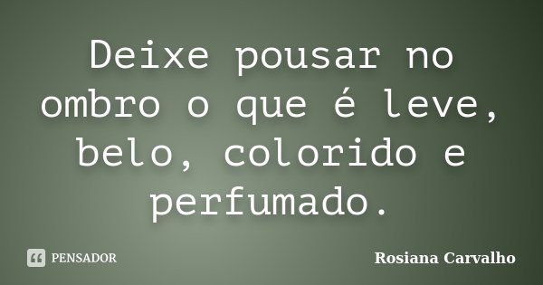Deixe pousar no ombro o que é leve, belo, colorido e perfumado.... Frase de Rosiana Carvalho.