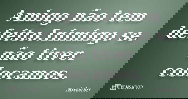 Amigo não tem defeito.Inimigo se não tiver colocamos.... Frase de Rosicler.