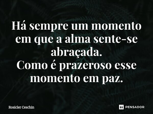 ⁠Há sempre um momento em que a alma sente-se abraçada. Como é prazeroso esse momento em paz.... Frase de Rosicler Ceschin.