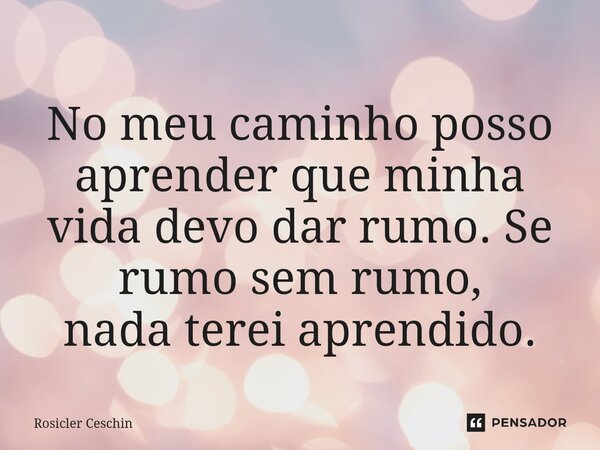 ⁠No meu caminho posso aprender que minha vida devo dar rumo. Se rumo sem rumo, nada terei aprendido.... Frase de Rosicler Ceschin.