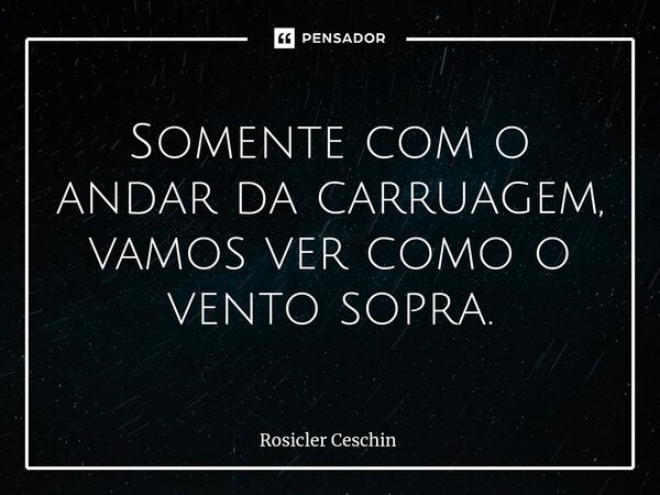 ⁠Somente com o andar da carruagem, vamos ver como o vento sopra.... Frase de Rosicler Ceschin.