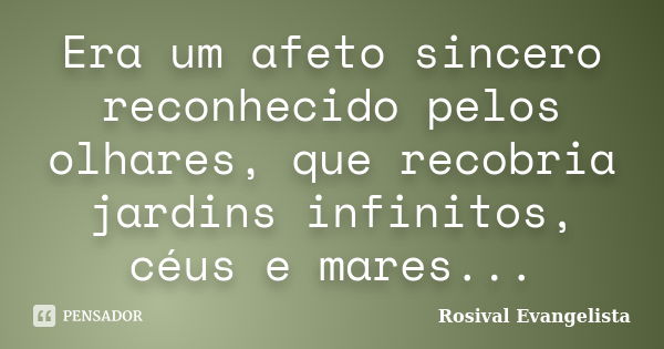 Era um afeto sincero reconhecido pelos olhares, que recobria jardins infinitos, céus e mares...... Frase de Rosival Evangelista.