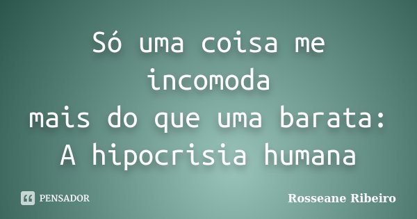 Só uma coisa me incomoda mais do que uma barata: A hipocrisia humana... Frase de Rosseane Ribeiro.