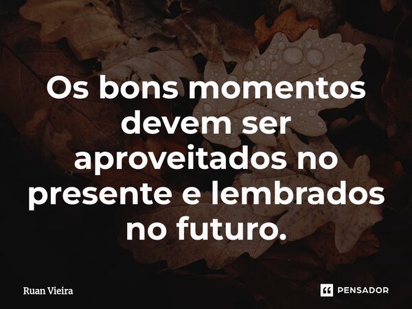 Os bons momentos devem ser aproveitados no presente e lembrados no futuro.⁠... Frase de Ruan Vieira.