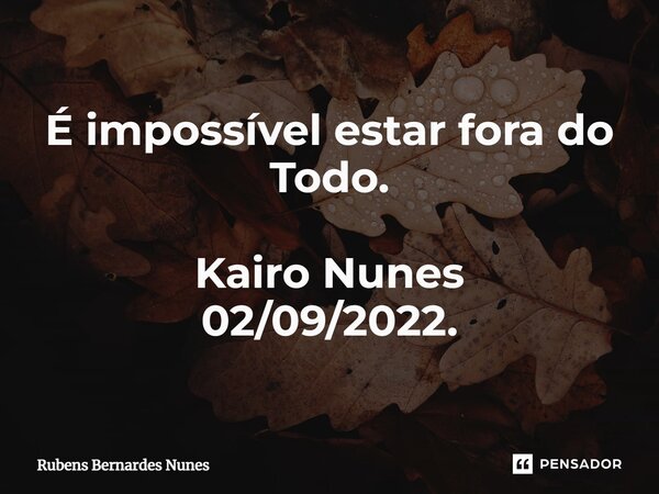 ⁠É impossível estar fora do Todo. Kairo Nunes 02/09/2022.... Frase de Rubens Bernardes Nunes.