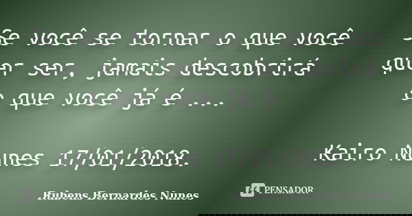 Se você se tornar o que você quer ser, jamais descobrirá o que você já é ... Kairo Nunes 17/01/2018.... Frase de Rubens Bernardes Nunes.