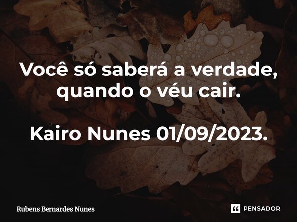 ⁠Você só saberá a verdade, quando o véu cair. Kairo Nunes 01/09/2023.... Frase de Rubens Bernardes Nunes.