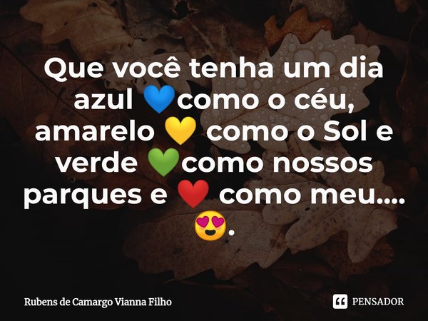 ⁠Que você tenha um dia azul 💙como o céu, amarelo 💛 como o Sol e verde 💚como nossos parques e ❤️ como meu.... 😍.... Frase de Rubens de Camargo Vianna Filho.