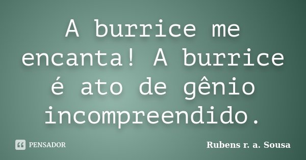 A burrice me encanta! A burrice é ato de gênio incompreendido.... Frase de Rubens r. a. Sousa.