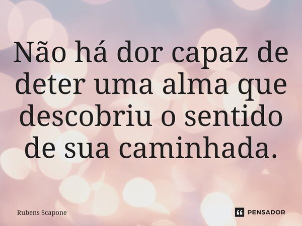 Não há dor capaz de deter uma alma que descobriu o sentido de sua caminhada.... Frase de Rubens Scapone.