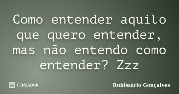 Como entender aquilo que quero entender, mas não entendo como entender? Zzz... Frase de Rubissário Gonçalves.