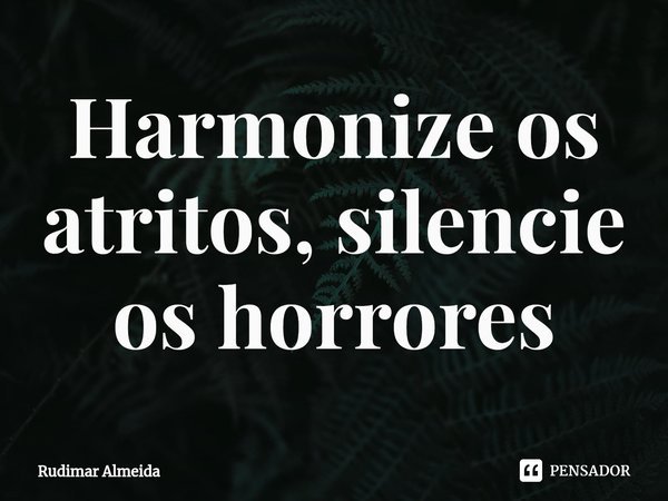 Harmonize os atritos, silencie os horrores⁠... Frase de Rudimar Almeida.