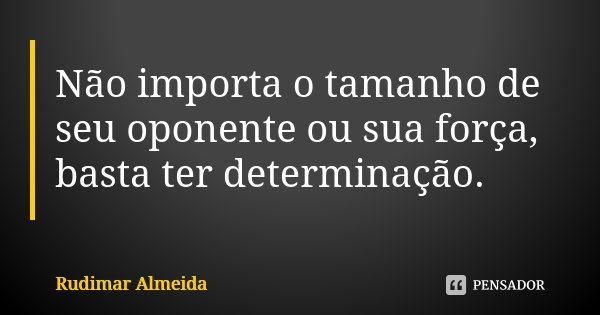 Não importa o tamanho de seu oponente ou sua força, basta ter determinação.... Frase de Rudimar Almeida.