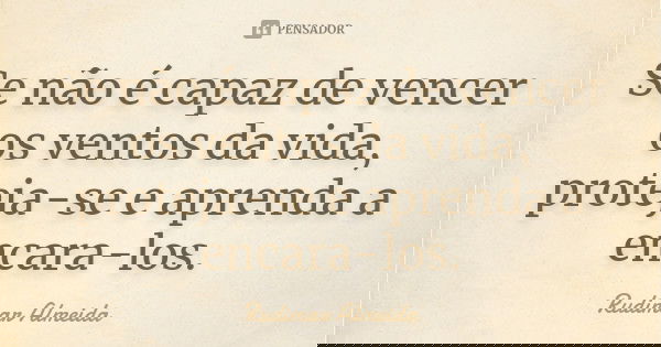 Se não é capaz de vencer os ventos da vida, proteja-se e aprenda a encara-los.... Frase de Rudimar Almeida.