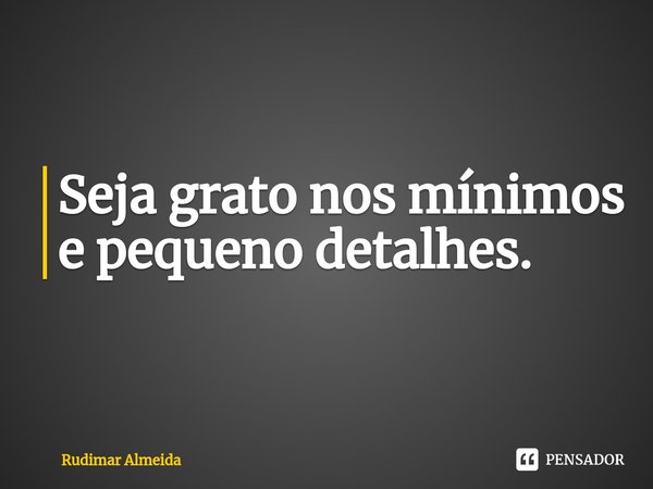 Seja grato nos mínimos e pequeno⁠ detalhes.... Frase de Rudimar Almeida.
