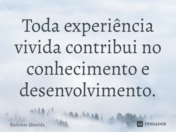 Toda experiência vivida contribui no conhecimento e desenvolvimento.⁠... Frase de Rudimar Almeida.