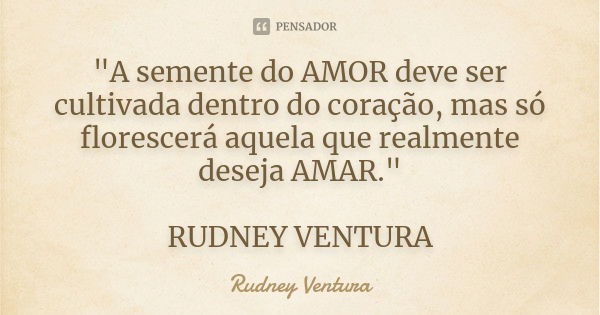 "A semente do AMOR deve ser cultivada dentro do coração, mas só florescerá aquela que realmente deseja AMAR." RUDNEY VENTURA... Frase de Rudney Ventura.