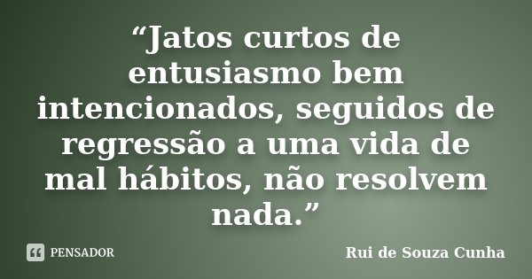 “Jatos curtos de entusiasmo bem intencionados, seguidos de regressão a uma vida de mal hábitos, não resolvem nada.”... Frase de Rui de Souza Cunha.