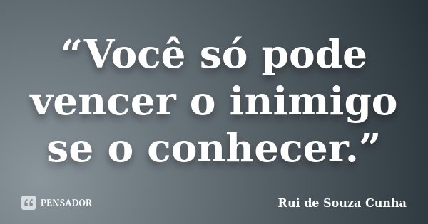 “Você só pode vencer o inimigo se o conhecer.”... Frase de Rui de Souza Cunha.