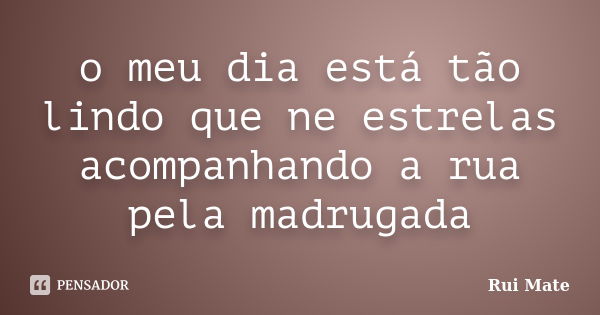 o meu dia está tão lindo que ne estrelas acompanhando a rua pela madrugada... Frase de Rui Mate.