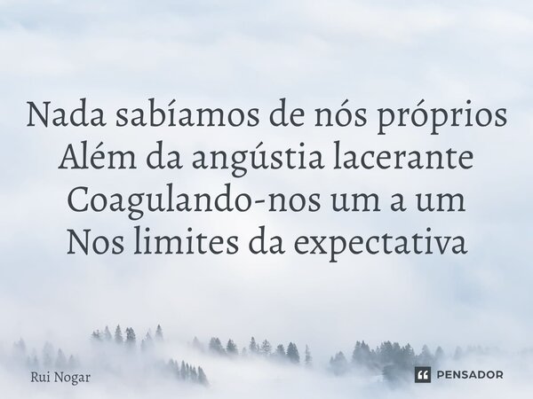⁠Nada sabíamos de nós próprios Além da angústia lacerante Coagulando-nos um a um Nos limites da expectativa... Frase de Rui Nogar.
